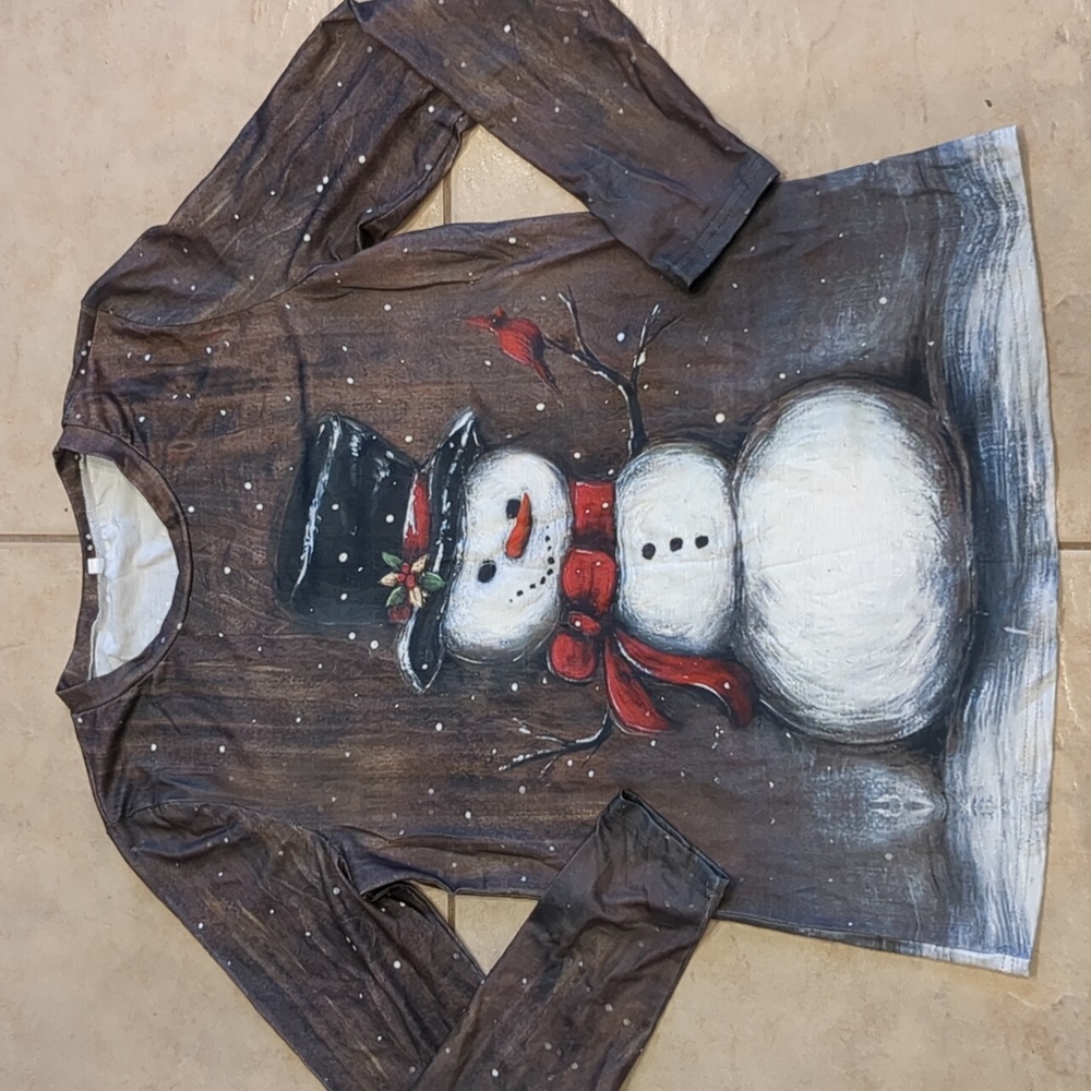 Christmas Holiday Snowman Long Sleeve T-shirt Size Small